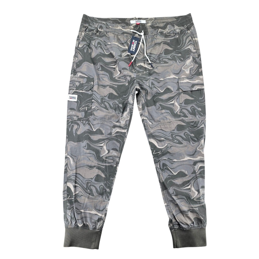 Tommy Jeans Mens 3XL Cargo Jogger Pants Grey Marble Camo Swirl Cotton Blend NWT